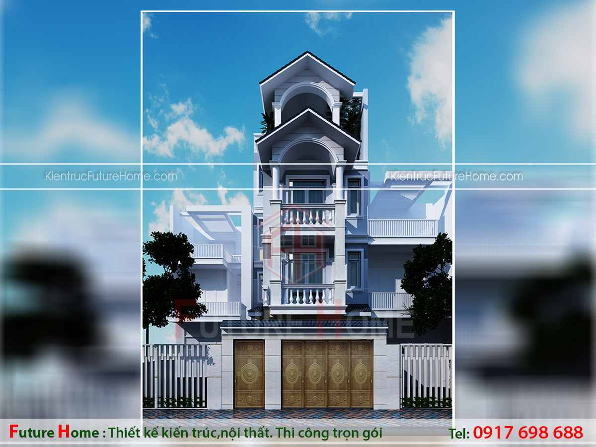 Thiết kế nhà phố 4 tầng phong cách tân cổ điển đẹp