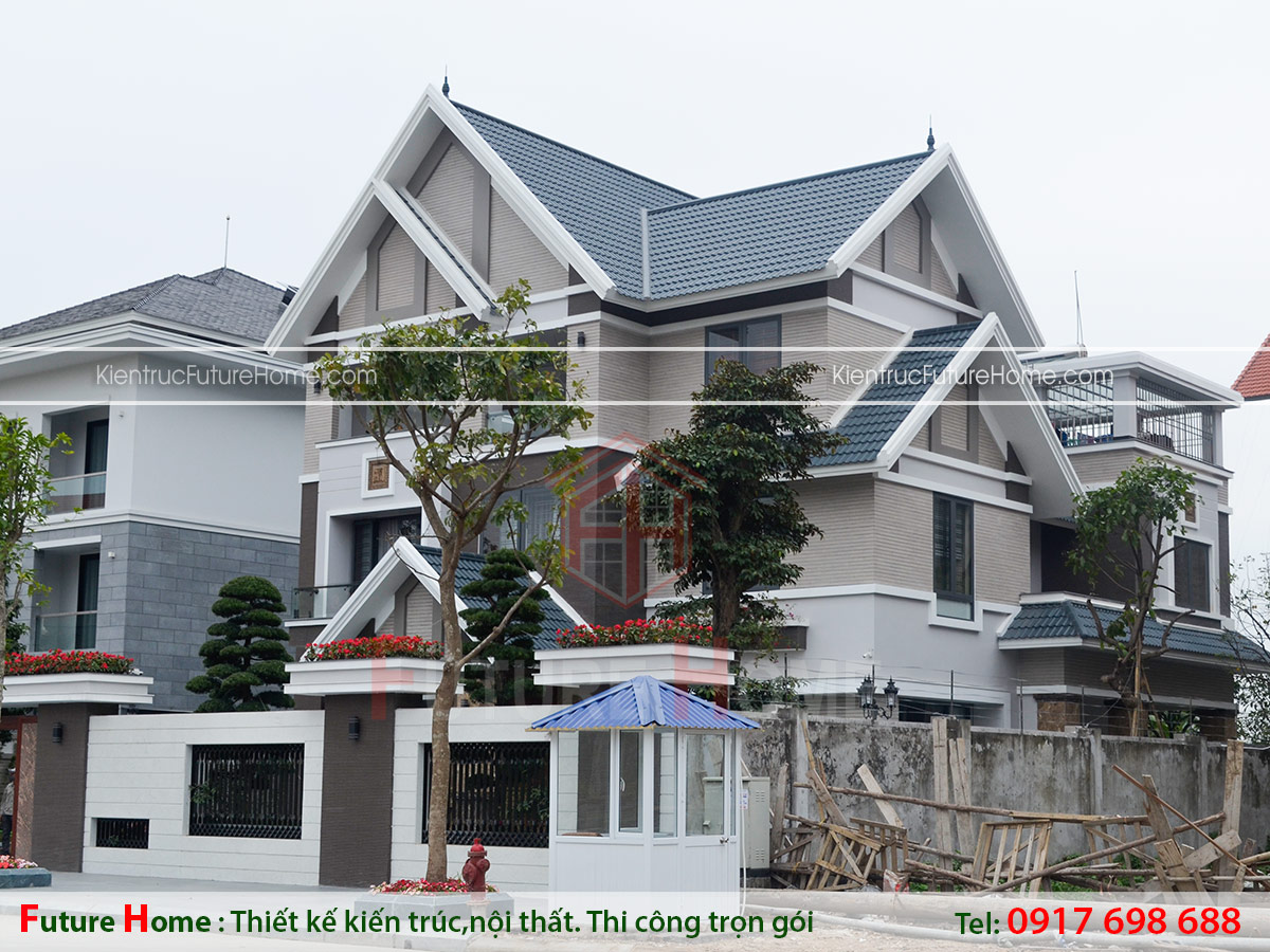 Biệt thự hiện đại 3 tầng mái chéo đẹp