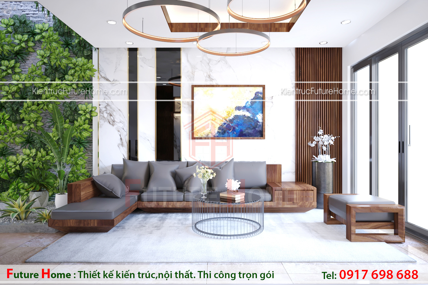 Thiết kế nội thất với hình khối đơn giản, tạo vẻ đẹp hiện đại cho phòng khách