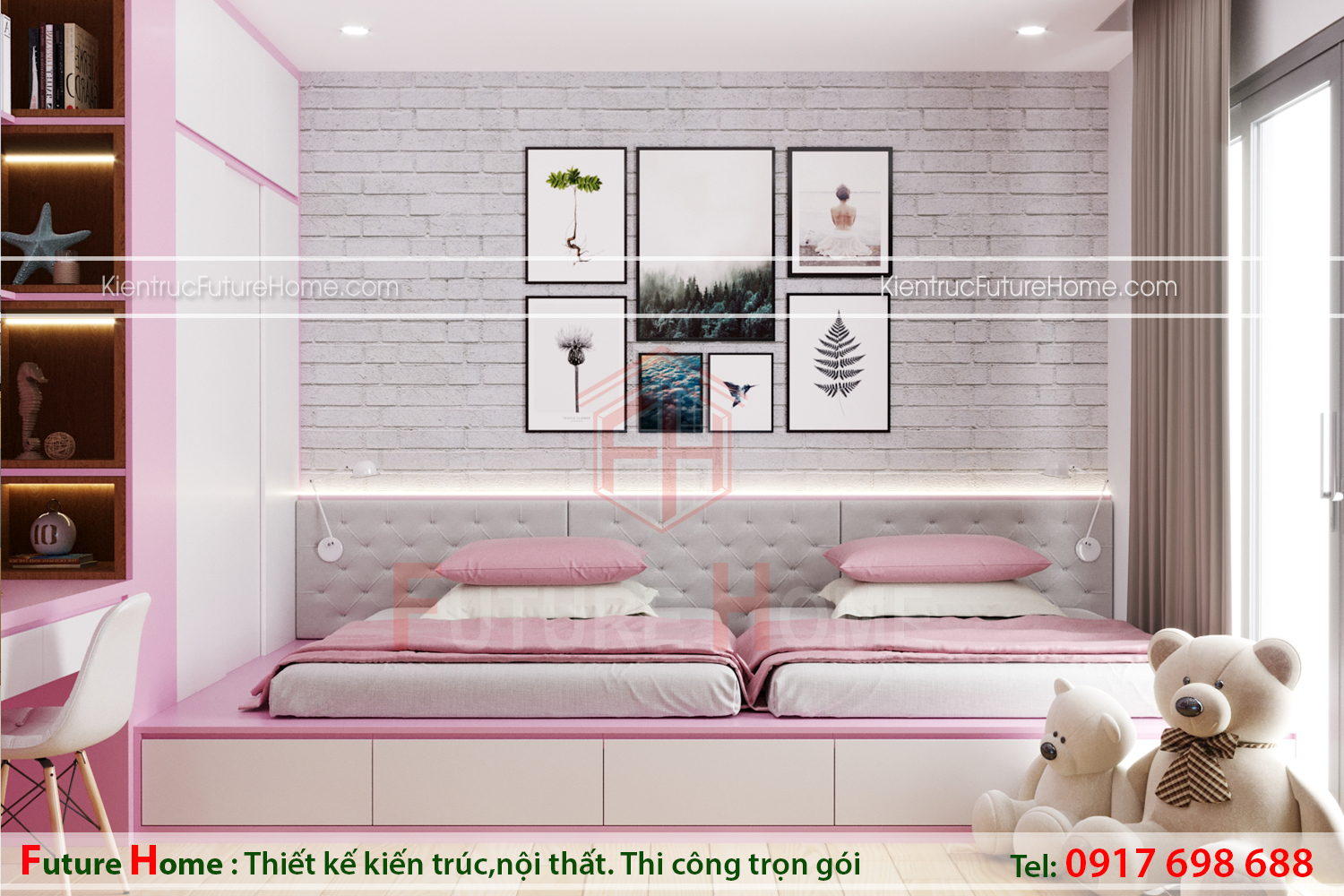 Phòng ngủ đáng yêu dành cho các cô con gái của gia đình